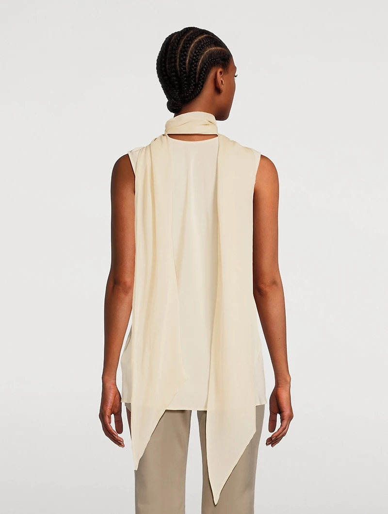 Sleeveless Silk Blouse With Scarf