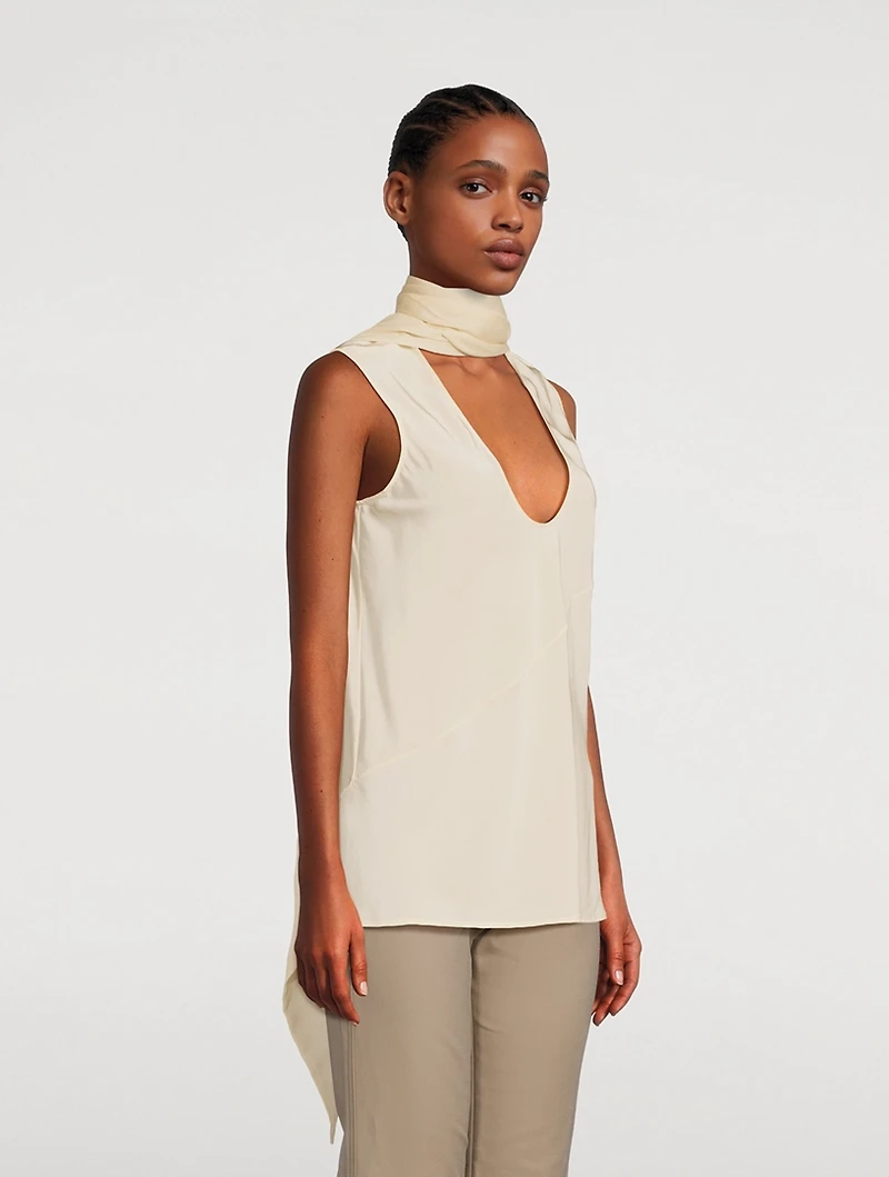 Sleeveless Silk Blouse With Scarf