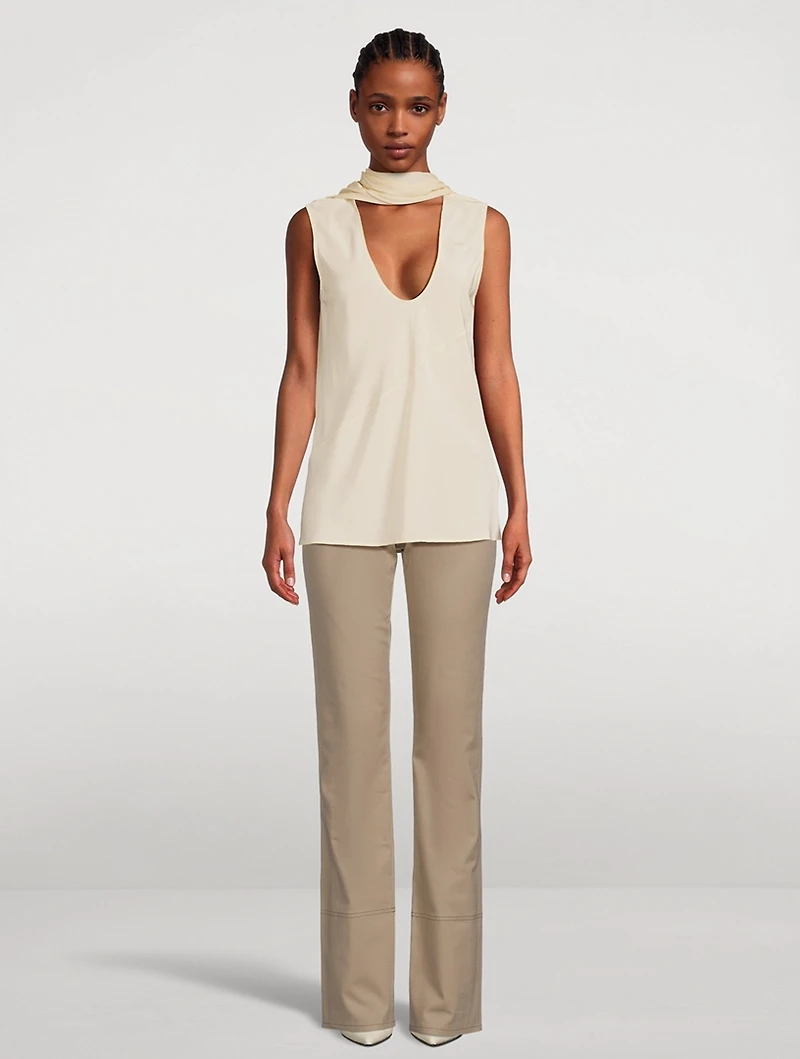 Sleeveless Silk Blouse With Scarf