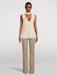 Sleeveless Silk Blouse With Scarf