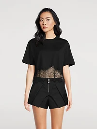 Lace-Trimmed Cropped T-Shirt