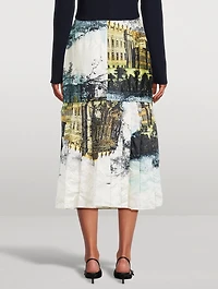 Satin Pencil Skirt Countryside Print