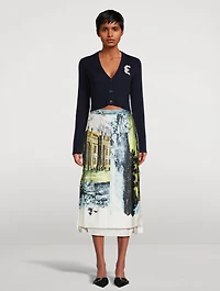 Satin Pencil Skirt Countryside Print