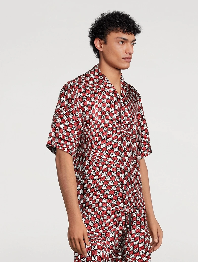 Silk Bowling Shirt Wavy Logo Print