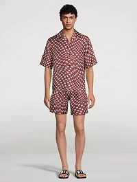 Silk Bowling Shirt Wavy Logo Print