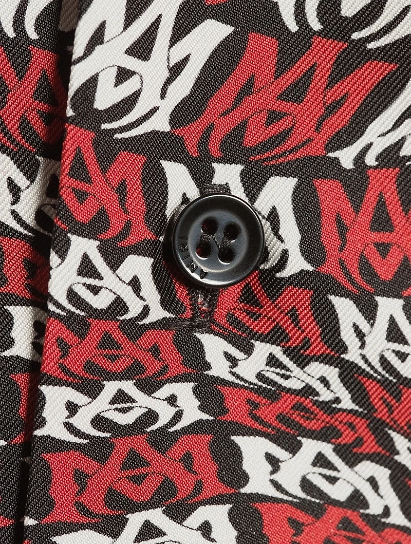 Silk Bowling Shirt Wavy Logo Print