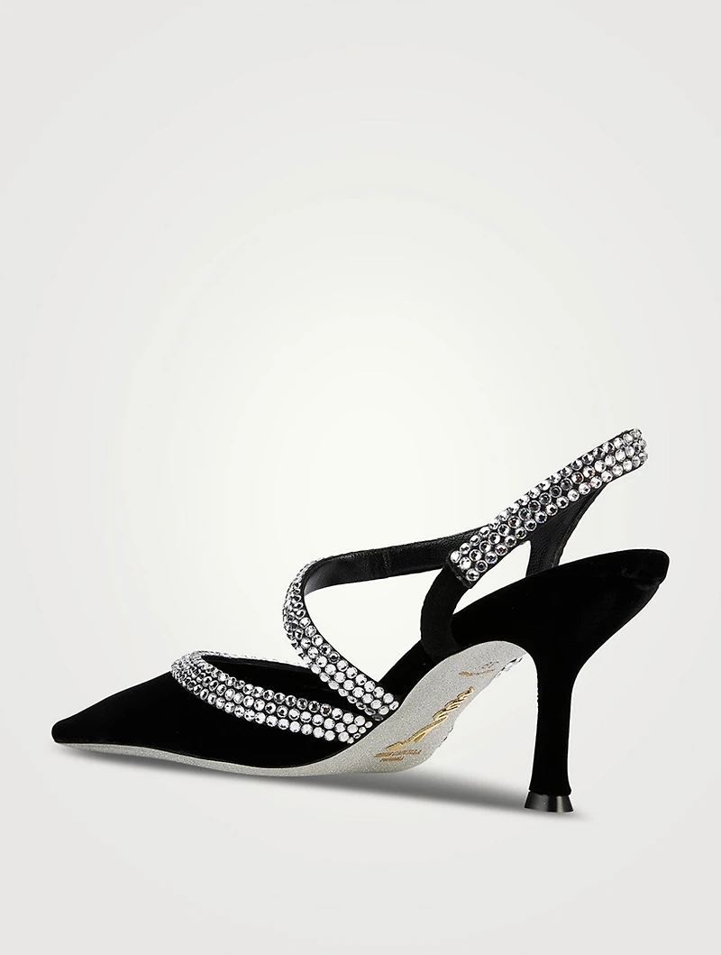 Lisa Crystal Velvet Slingback Pumps