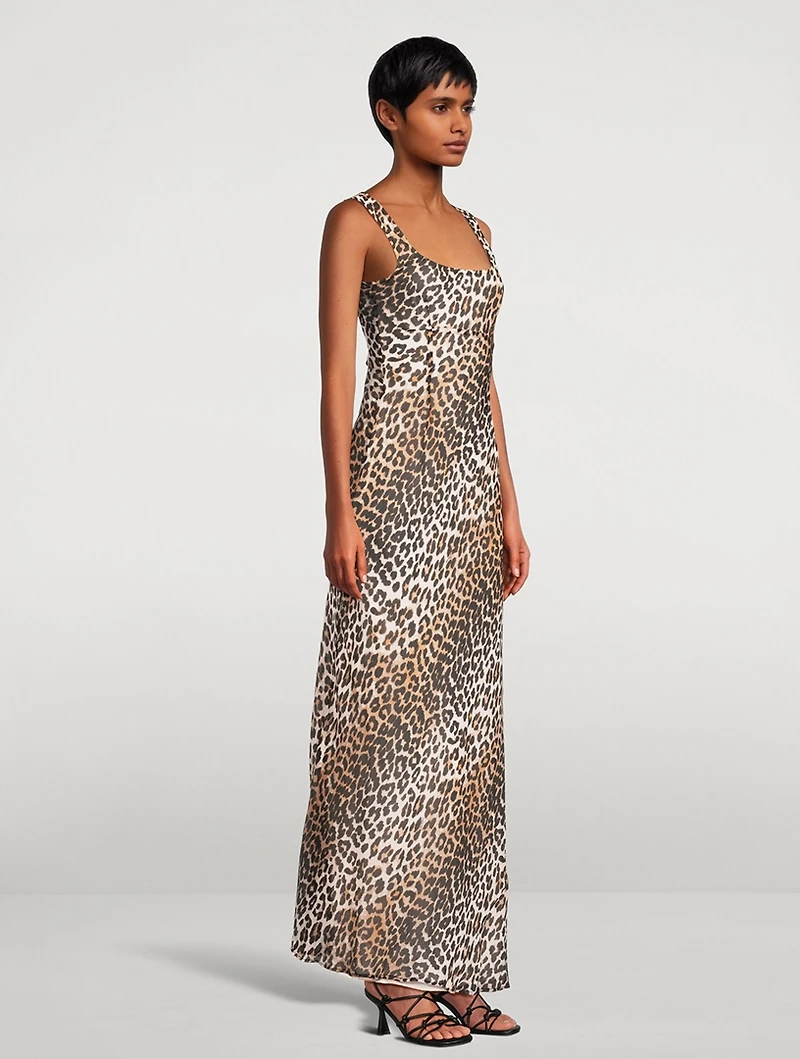 Chiffon Maxi Dress Leopard Print