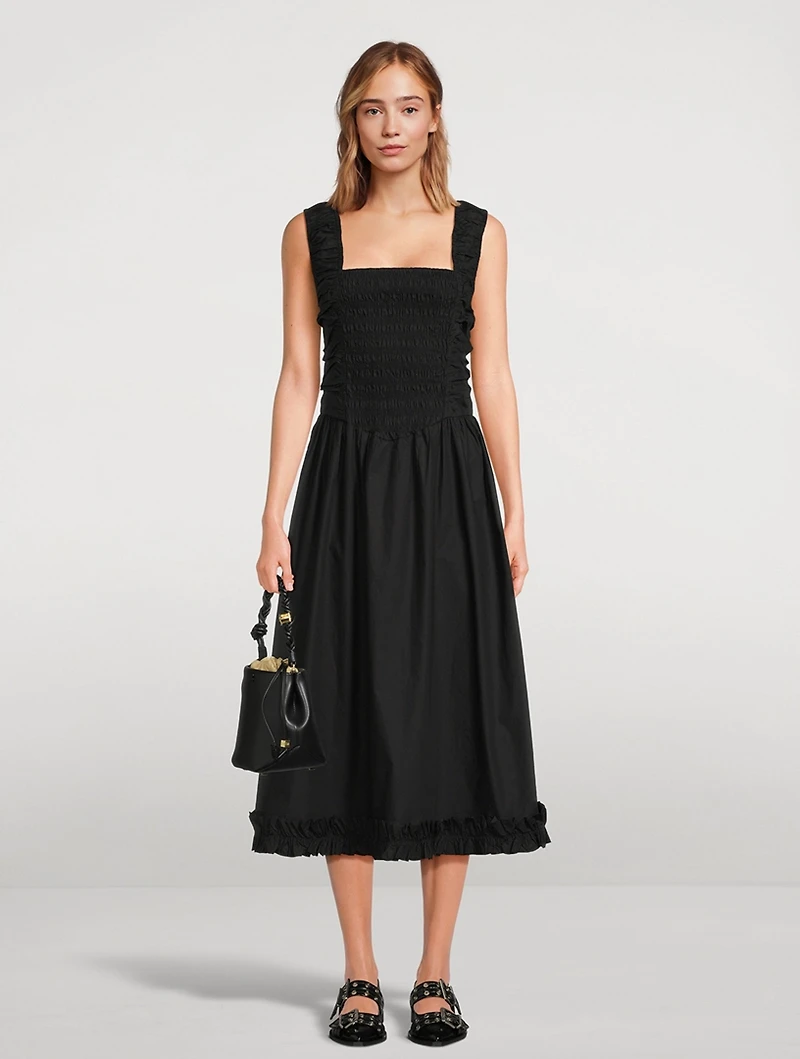 Organic Poplin Smocked Midi Dress