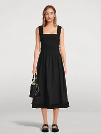 Organic Poplin Smocked Midi Dress