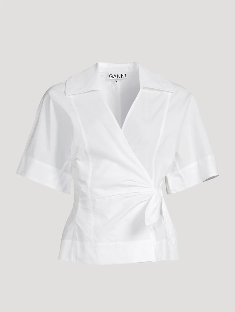 Wrap-Front Organic Poplin Blouse
