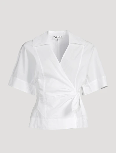 Wrap-Front Organic Poplin Blouse