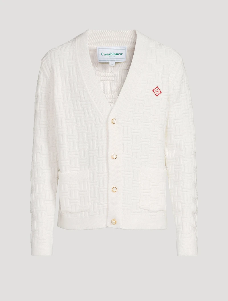 Stretch Wool Column-Stitch Cardigan