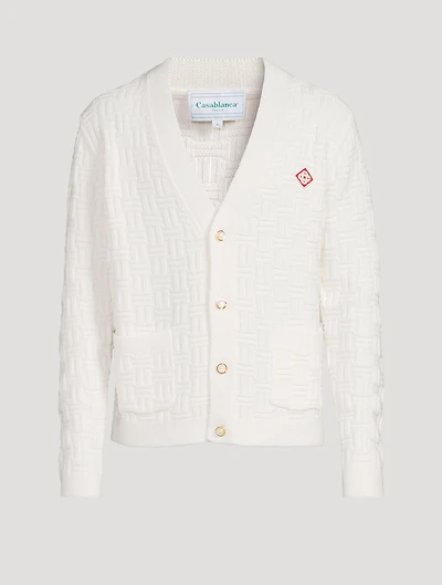 Stretch Wool Column-Stitch Cardigan