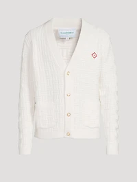Stretch Wool Column-Stitch Cardigan