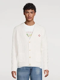 Stretch Wool Column-Stitch Cardigan