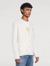 Stretch Wool Column-Stitch Cardigan