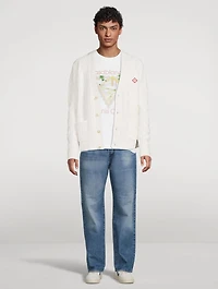 Stretch Wool Column-Stitch Cardigan