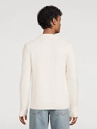 Stretch Wool Column-Knit Polo Sweater