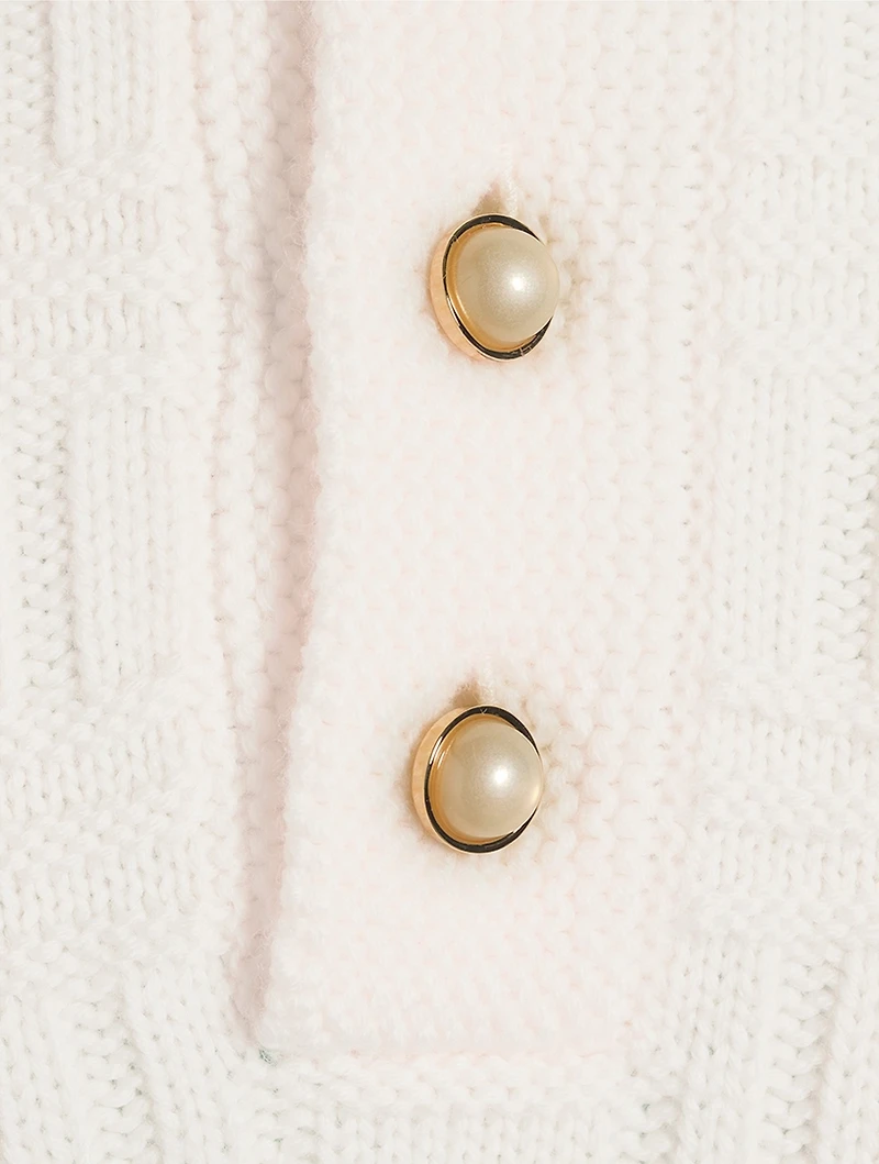 Stretch Wool Column-Knit Polo Sweater