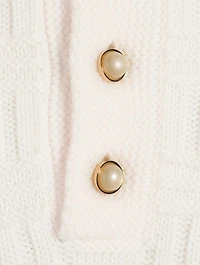 Stretch Wool Column-Knit Polo Sweater