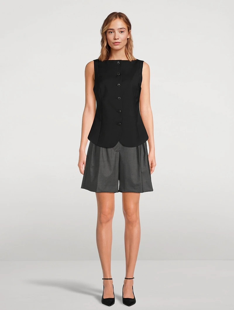Wide-Leg Wool Shorts