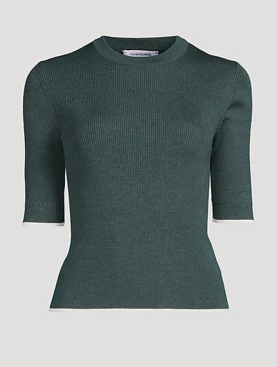 Tipping Wool Silk Short-Sleeve Sweater