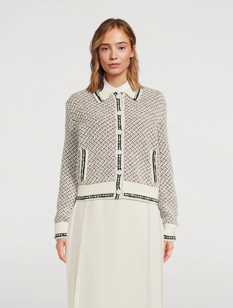 Tweed Jacquard Polo Cardigan