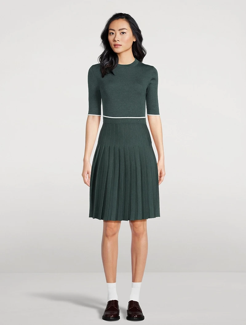 Tipping Wool Silk Pleated Midi Skirt