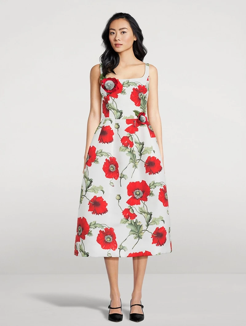 Faille Midi Dress Poppy Print