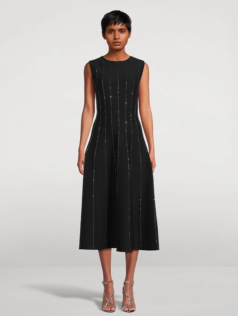Sequin-Embroidered Knit Midi Dress