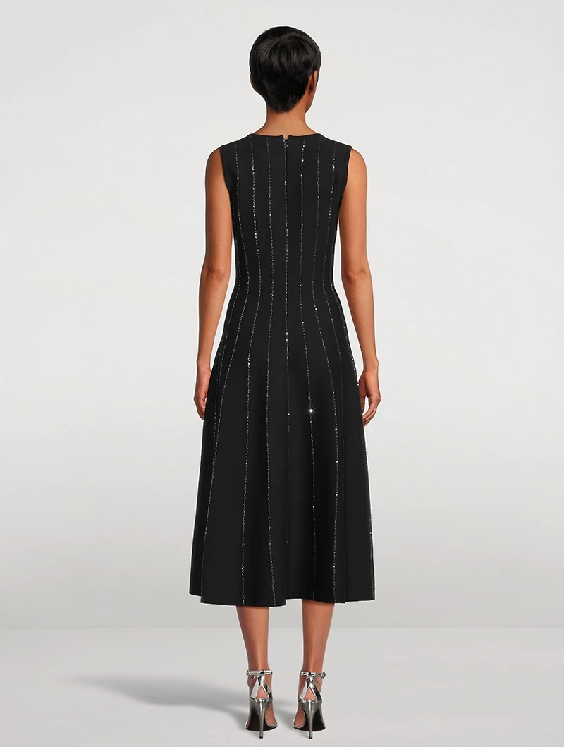 Sequin-Embroidered Knit Midi Dress