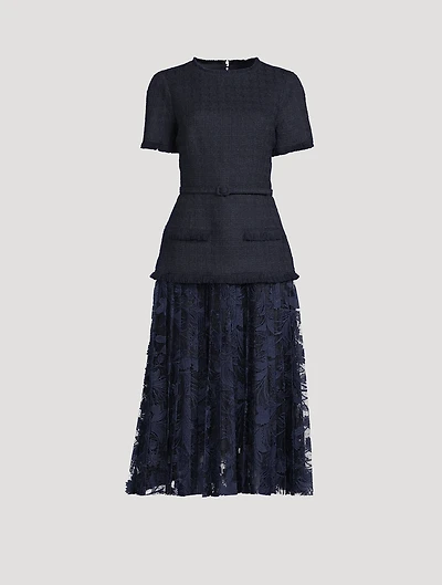 Tweed And Carnation Guipure Lace Midi Dress