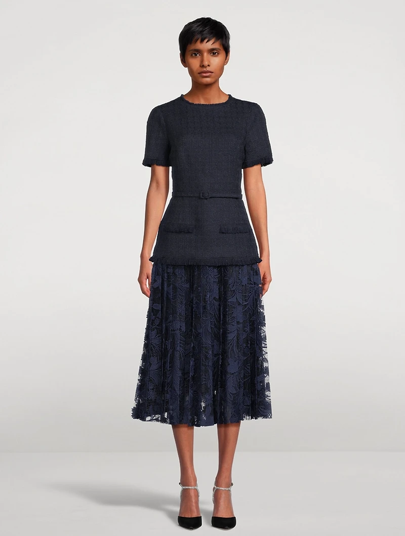 Tweed And Carnation Guipure Lace Midi Dress