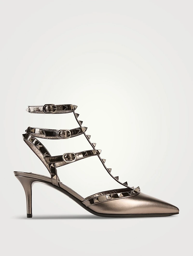 Rockstud Metallic Leather Ankle-Strap Pumps