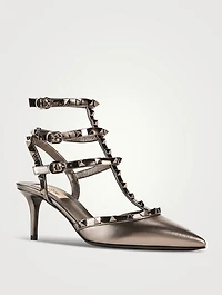 Rockstud Metallic Leather Ankle-Strap Pumps