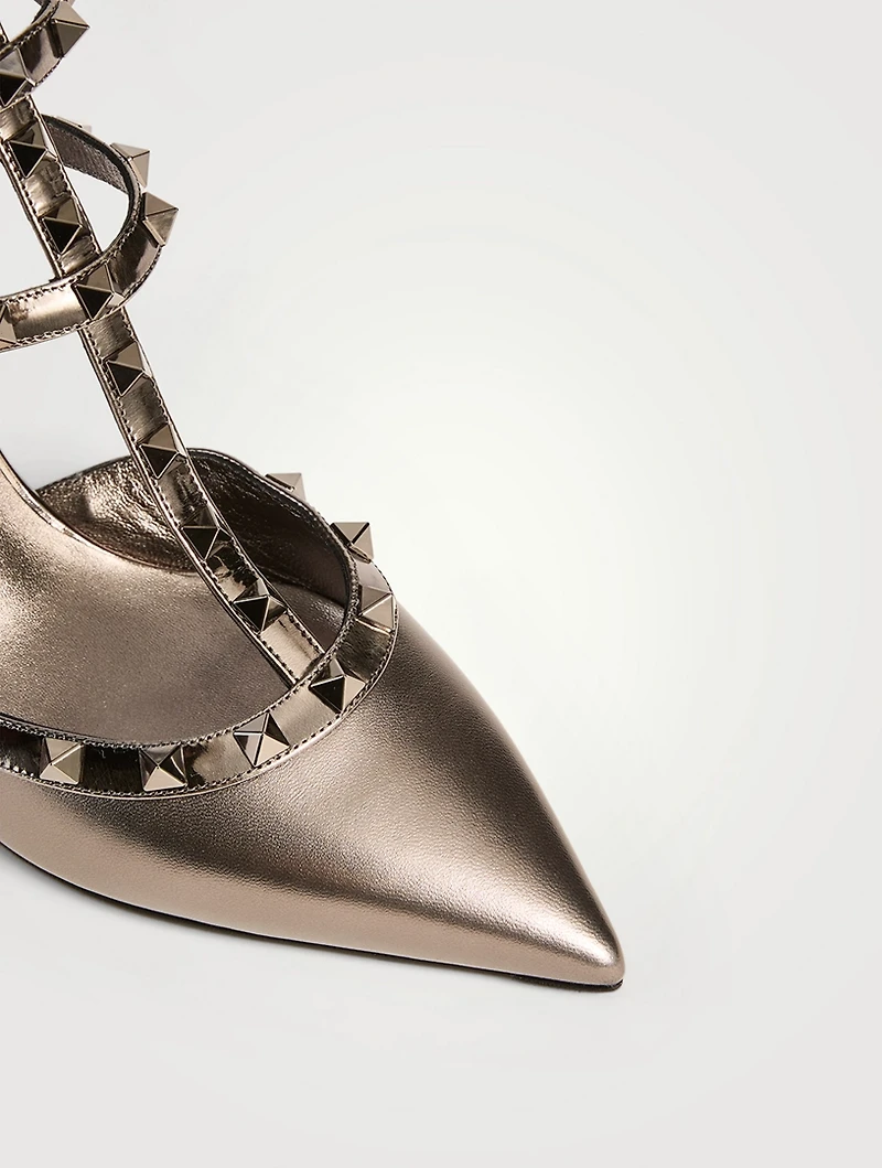 Rockstud Metallic Leather Ankle-Strap Pumps