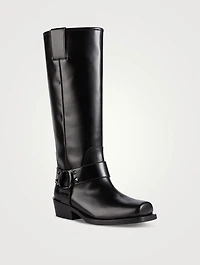 Rockstud Leather Knee-High Moto Boots