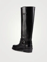 Rockstud Leather Knee-High Moto Boots