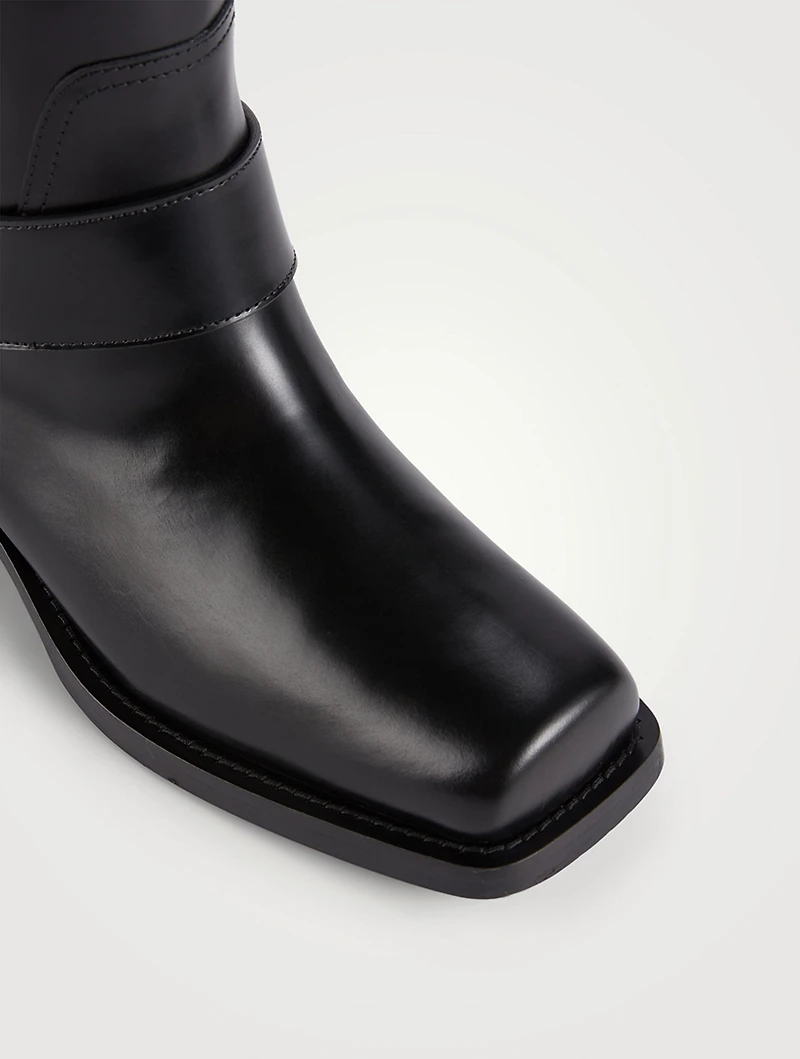 Rockstud Leather Knee-High Moto Boots