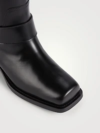 Rockstud Leather Knee-High Moto Boots
