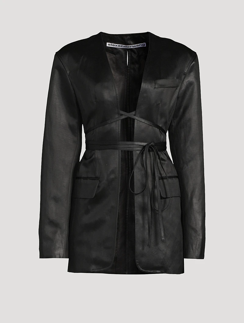 Self-Tie Linen Chintz Blazer