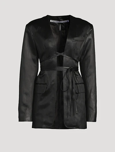 Self-Tie Linen Chintz Blazer