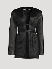 Self-Tie Linen Chintz Blazer