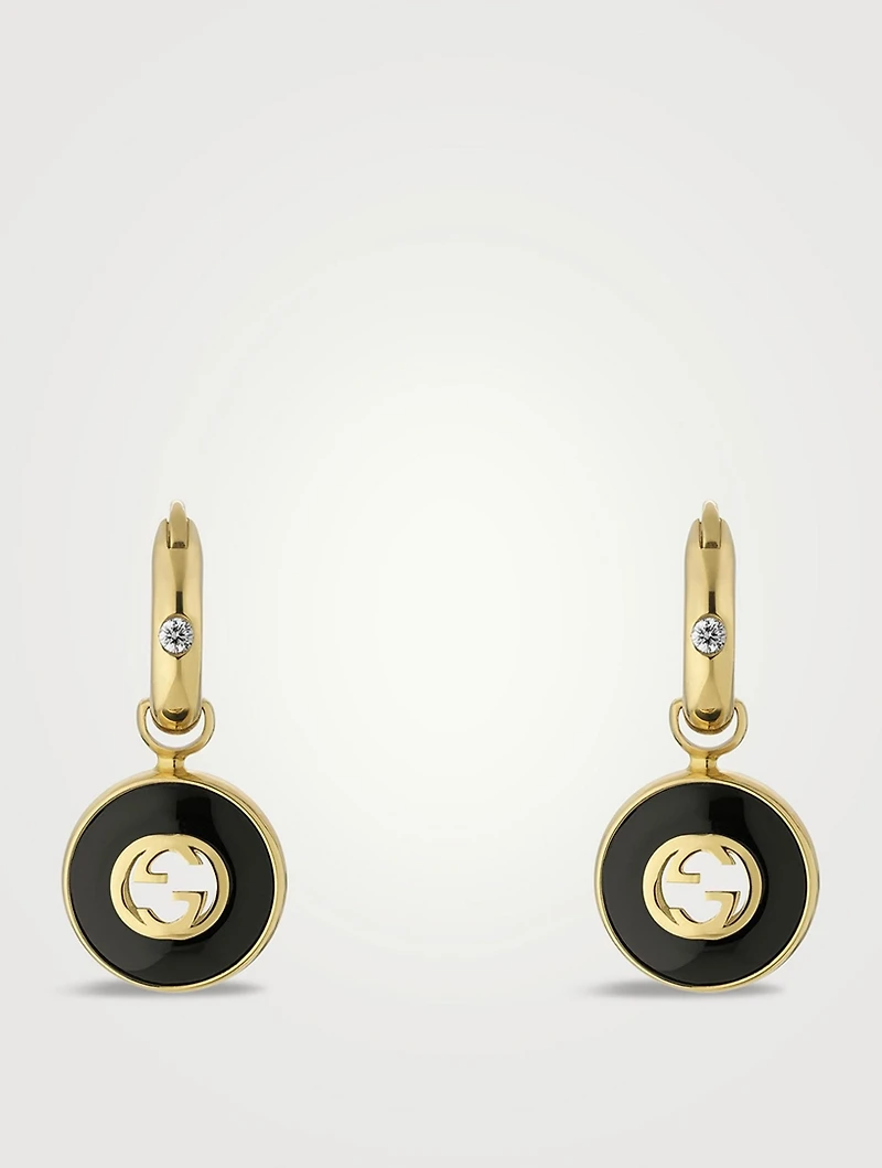 Gucci Interlocking 18K Gold Diamond Hoop Earrings With Onyx