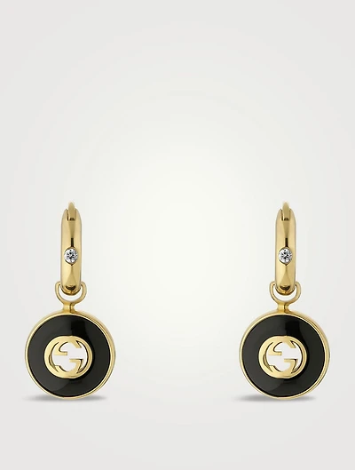 Gucci Interlocking 18K Gold Diamond Hoop Earrings With Onyx