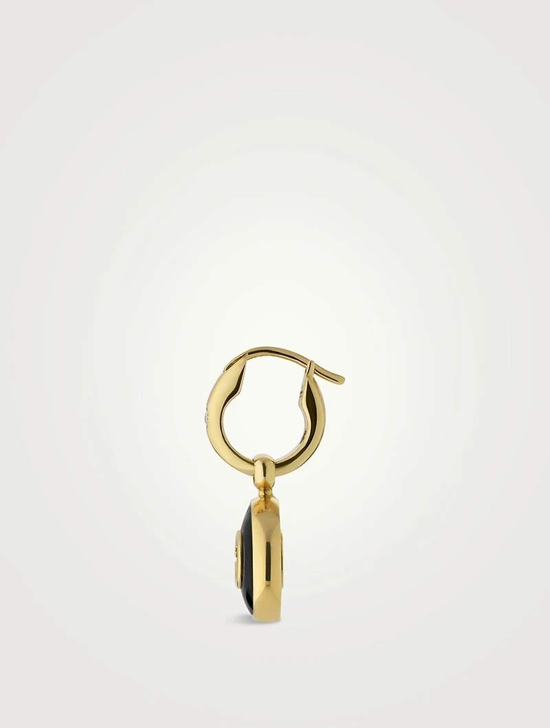 Gucci Interlocking 18K Gold Diamond Hoop Earrings With Onyx