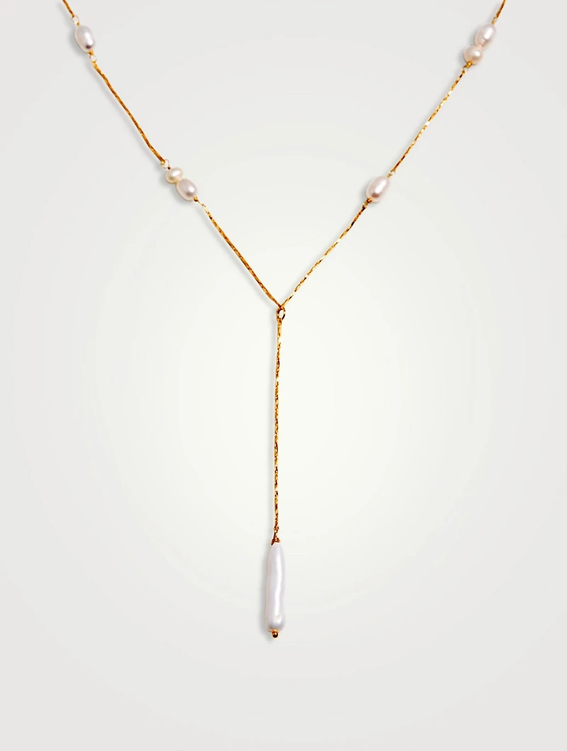 Calla Pearl Lariat Necklace