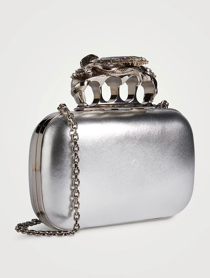 Knuckle Snake Metallic Leather Clutch