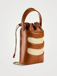 Mini The Rise Leather And Raffia Bucket Bag